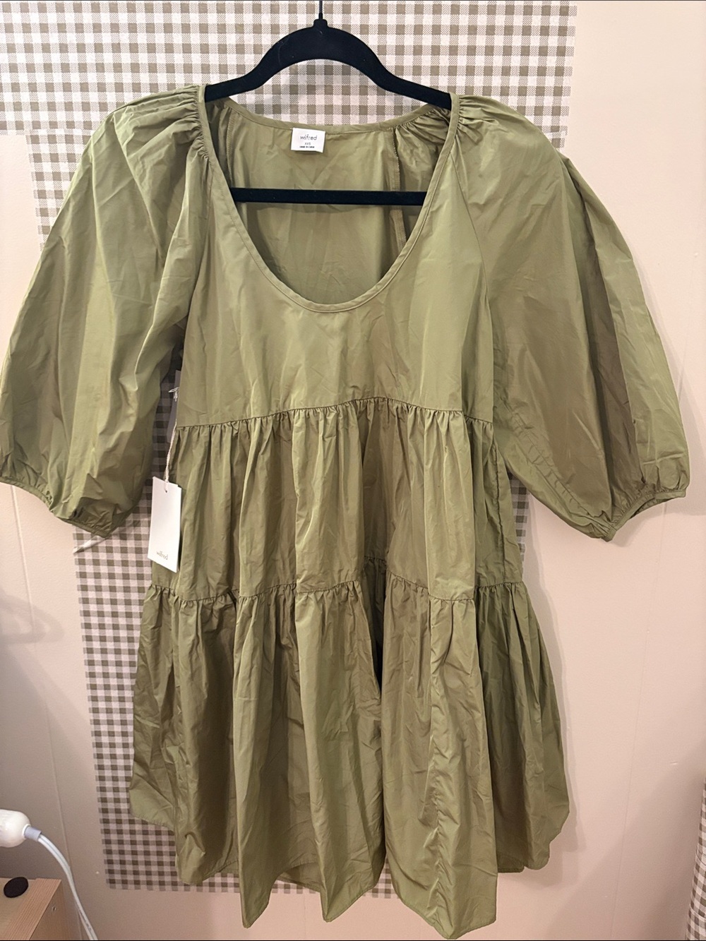 New With Tags! Olive Green Puff-Sleeve Dress